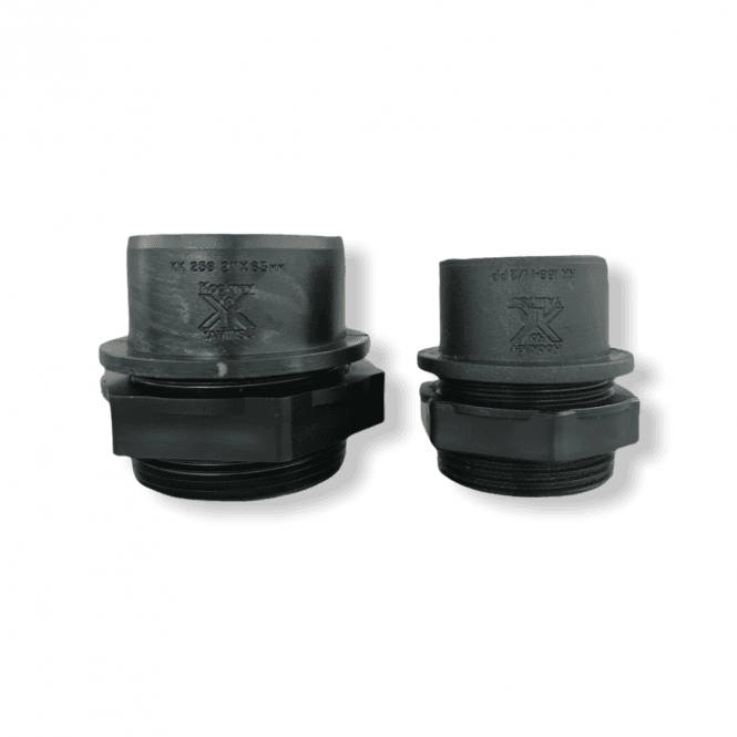 PVC Threaded Tank Connector in 1.5 inch and 2 inch sizes