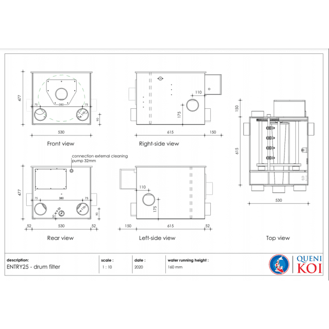 Gravity-fed or pump-fed installation of QK25 Drum Filter
