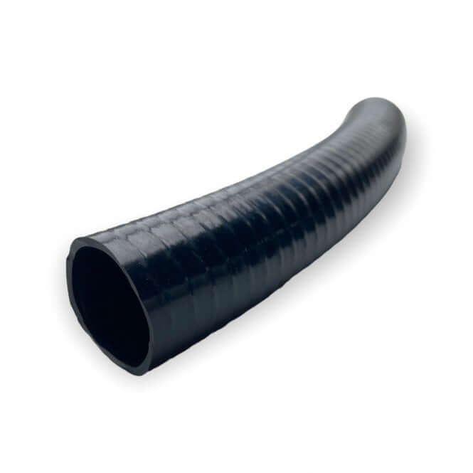 Black Flexi Hose 1.25" - 1m rolled neatly on the ground for pond setup