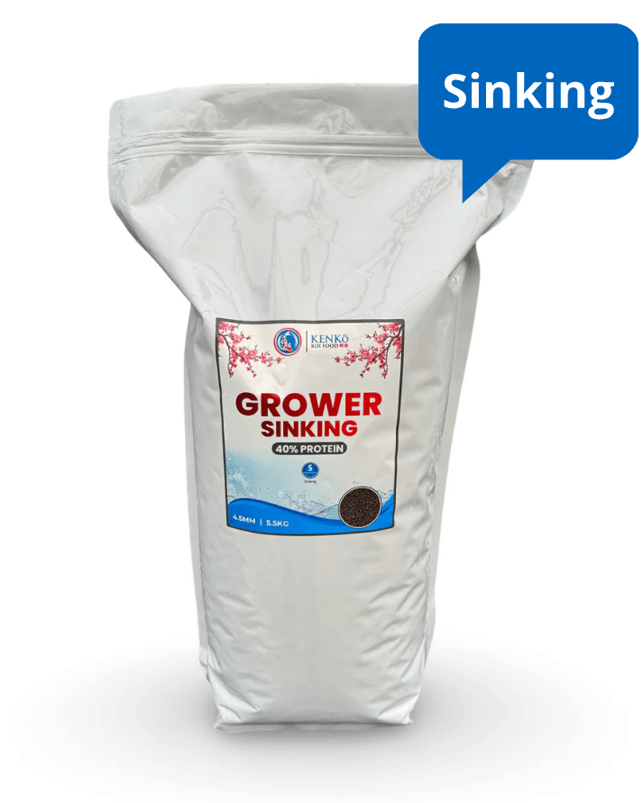 Kenko Grower Sinking Premium koi food 1.5kg bag, suitable for koi, carp, goldfish, and sturgeon.