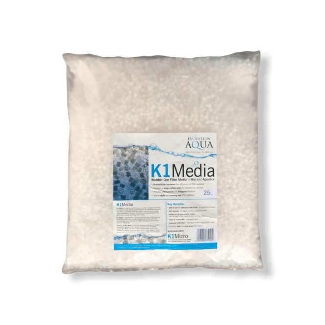 K1 media for Koi filtration in a 25L bag from Evolution Aqua, ideal for Koi filtration systems.