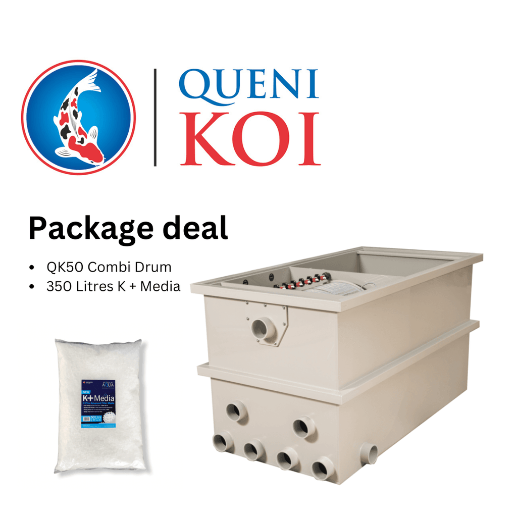 QK50 Combi Filter package deal including combi drum and 350 litres K+ Media for koi pond filtration.