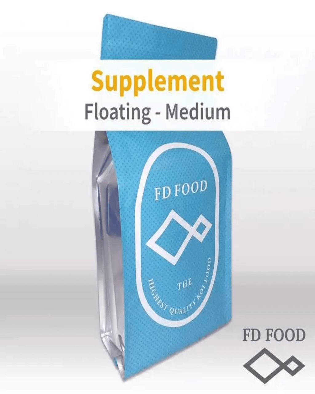 FD Supplement Koi Food packaging featuring medium floating pellets for koi care.