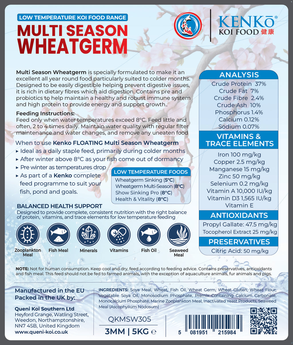 Kenko Multi Season Wheatgerm Koi Food 3mm or 6mm 1kg, 3kg, 5kg, 15kg