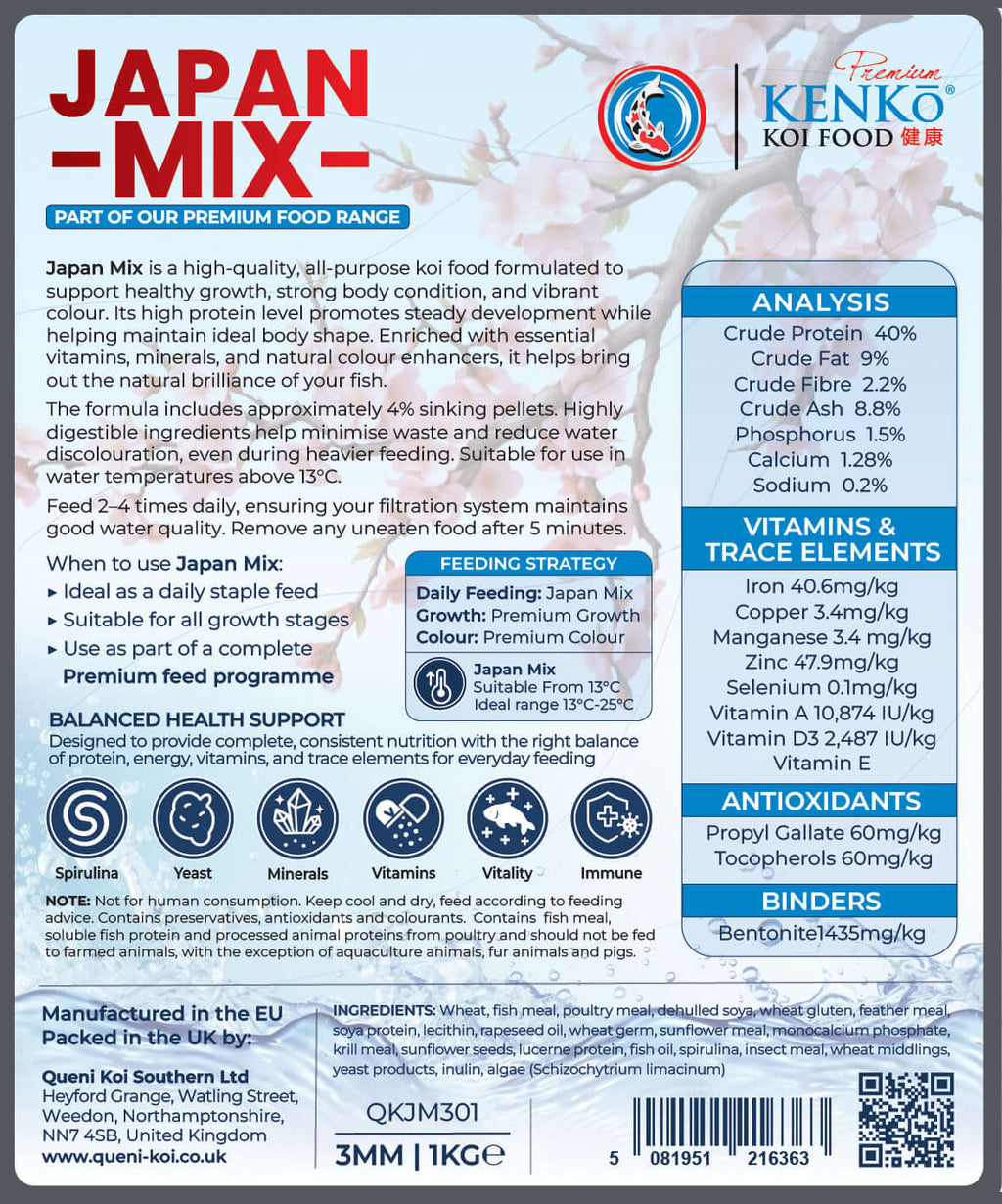 Kenko Japan Mix Premium Complete Koi Food 3mm/6mm 1kg, 3kg, 5kg, 15kg