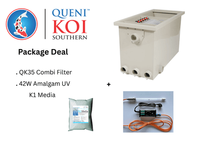QK35 Combi Filter package deal with Amalgam UV and K1 Media for koi pond filtration.