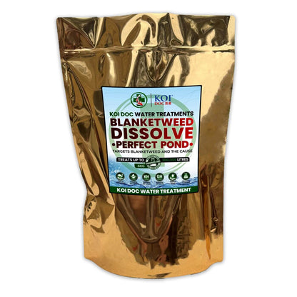 Koi Doc blanketweed pond treatment Dissolve Perfect Pond Water Treatment package for effective blanketweed removal.