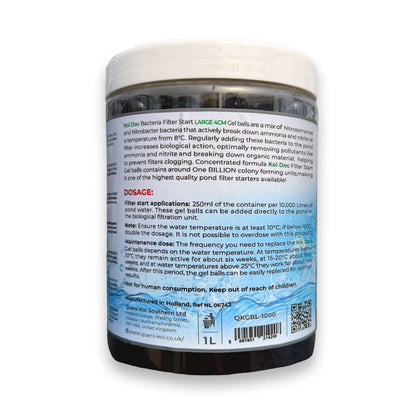 Koi Doc Filter Starter & Pond Maintenance 4cm Bacteria Gel balls, 1 Litre