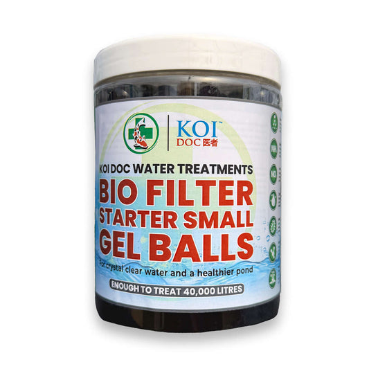 Koi Doc Filter Starter & Pond Maintenance 1L Bacteria Gel Balls for koi and ornamental fish pond maintenance.