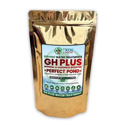Koi Doc GH+ Mineral and Hardness Booster pack, essential minerals for koi ponds, water treatment for healthy fish.