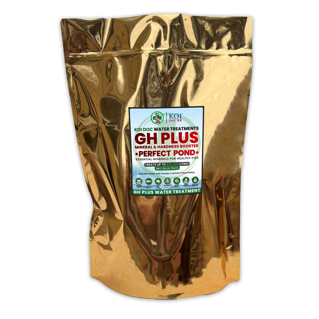 Koi Doc GH+ Mineral and Hardness Booster package, perfect for koi pond water treatment.