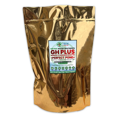 Koi Doc GH+ Mineral and Hardness Booster package, perfect for koi pond water treatment.