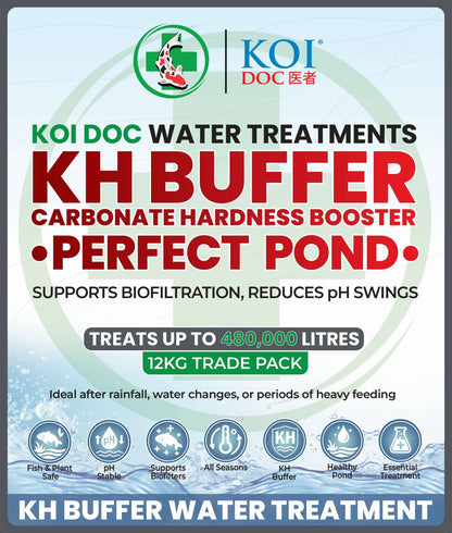 Koi Doc KH Buffer Carbonate Hardness Booster Perfect Pond image, supports biofiltration and reduces pH swings.