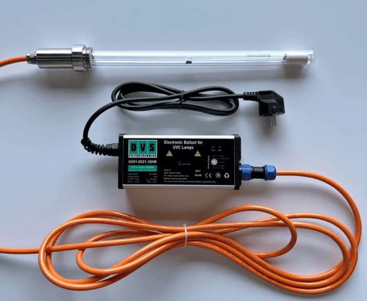 DVS Submersible UV 42W75W electronic ballast and UV lamp for pond filtration and algae control.
