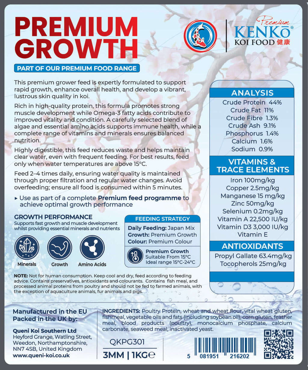 Kenko Premium Growth Koi Food 3mm or 6mm 1kg, 3kg, 5kg, 15kg