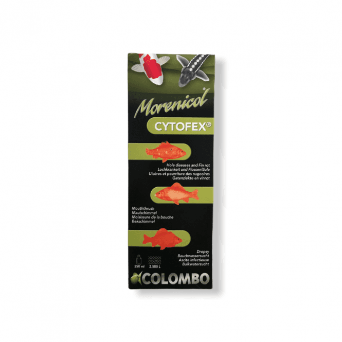 Colombo Cytofex Garden Pond Anti Bacterial Treatment 250ml packaging for pond fish health.