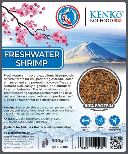 Kenko Freshwater Shrimp Koi Treats premium fish food packaging featuring nutritional information and shrimp.